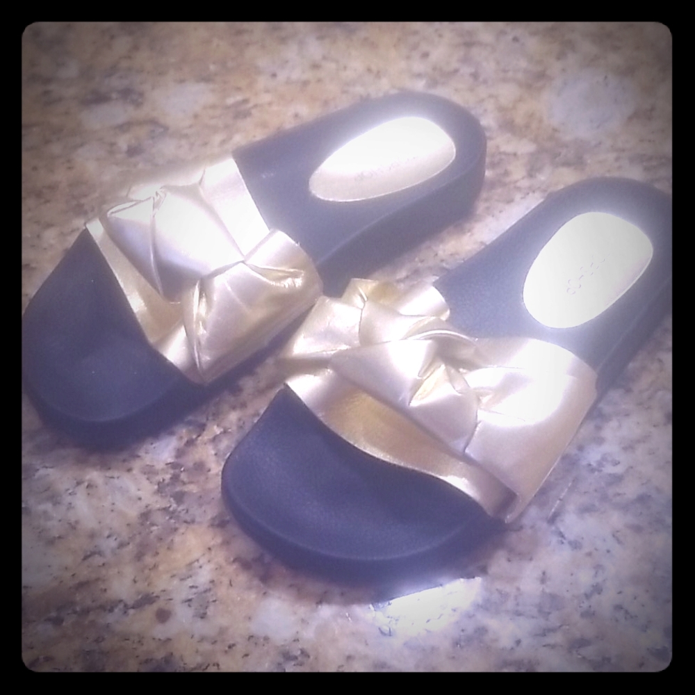 Topshop Gold Bow Sandal Slides Size 9/40